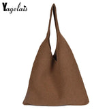 Wool Knit Shoulder Bag Retro Tote Handbag Women Cotton Shopping Bag