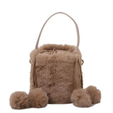 Plush Women's Drawstring Bucket Bag Anti-theft Hair Ball Handbag