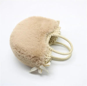 Hand-Woven Ladies Straw Bag Plush Rattan Bag