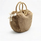 Hand-Woven Ladies Straw Bag Plush Rattan Bag