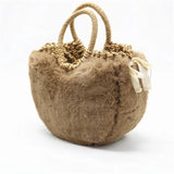 Hand-Woven Ladies Straw Bag Plush Rattan Bag