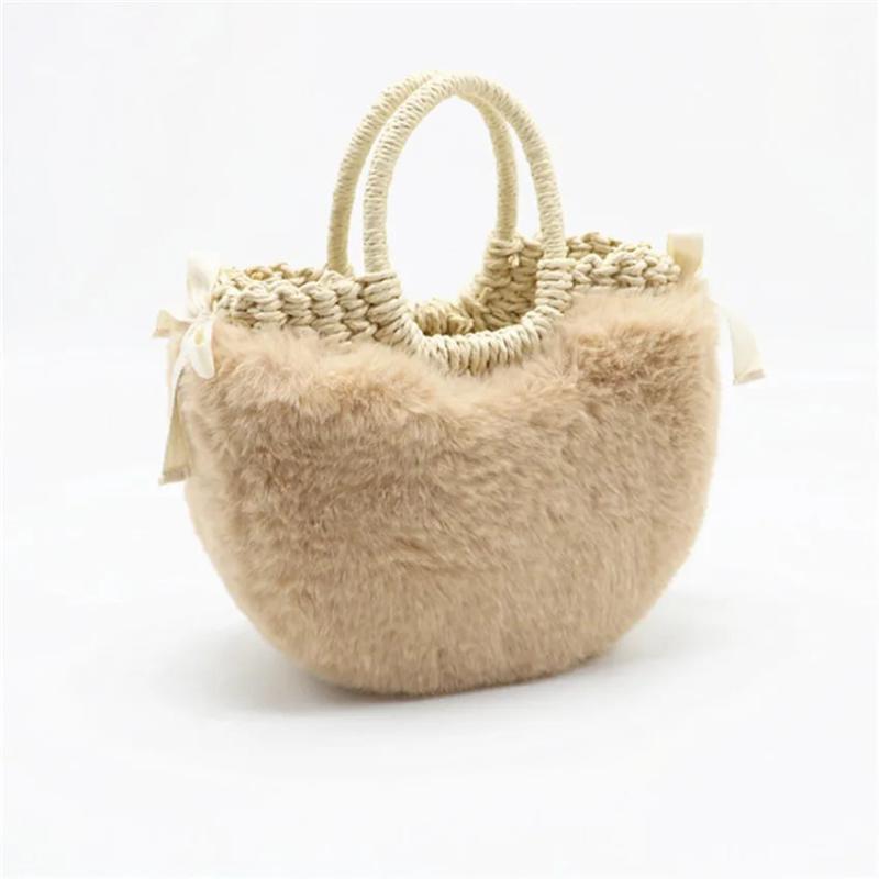 Hand-Woven Ladies Straw Bag Plush Rattan Bag