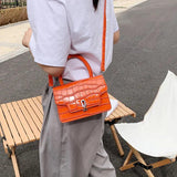 Stone Pattern Hourglass Handbag Button PU Leather Women Shoulder Bag Orange Mini