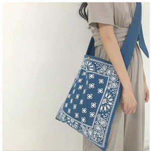 Boho Wide Strap Slouch Bag Women Bohemian Style Printing Messenger Big Handbag