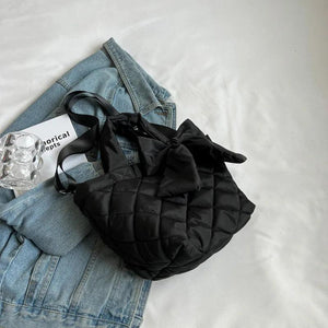 Cotton Women's Tote Bags Lady Shoulder Bag with Big Bow Nylon Handbags