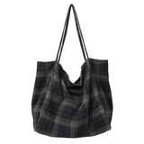 Japanese Art Canvas Tote Bag Plaid Shoulder Shopper Bag