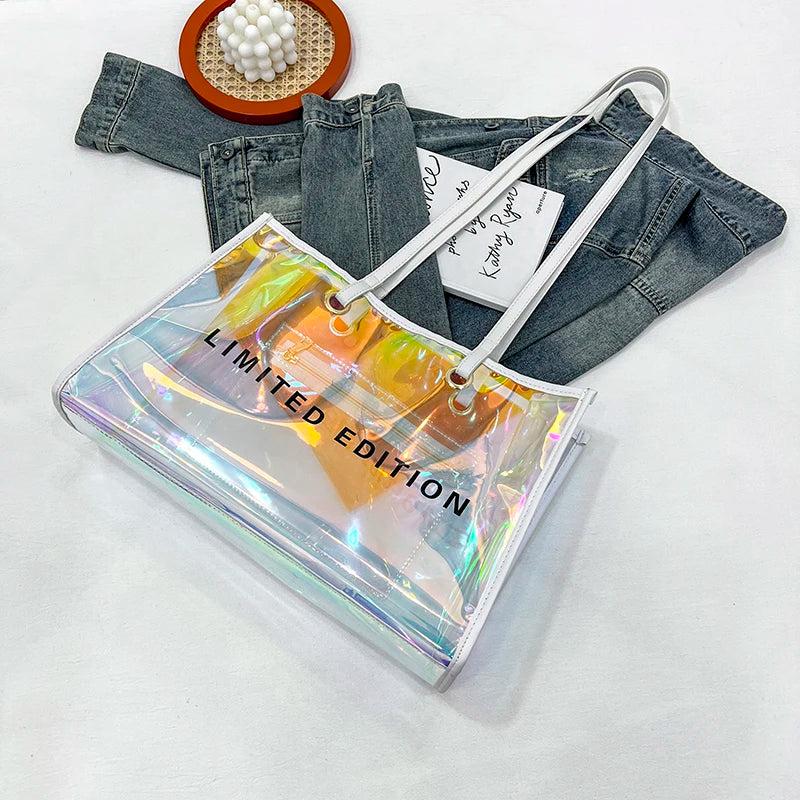 Summer PVC Clear Ladies Tote Bag Laser Colourful large Capacity Female Handbag