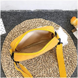 Fur Ball Pendant Canvas Shoulder Bag for Girls Women