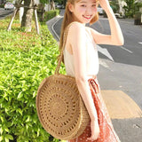 Round Straw Bag Women Farmhouse Style Handbag Ladies Summer Shoulder Bag