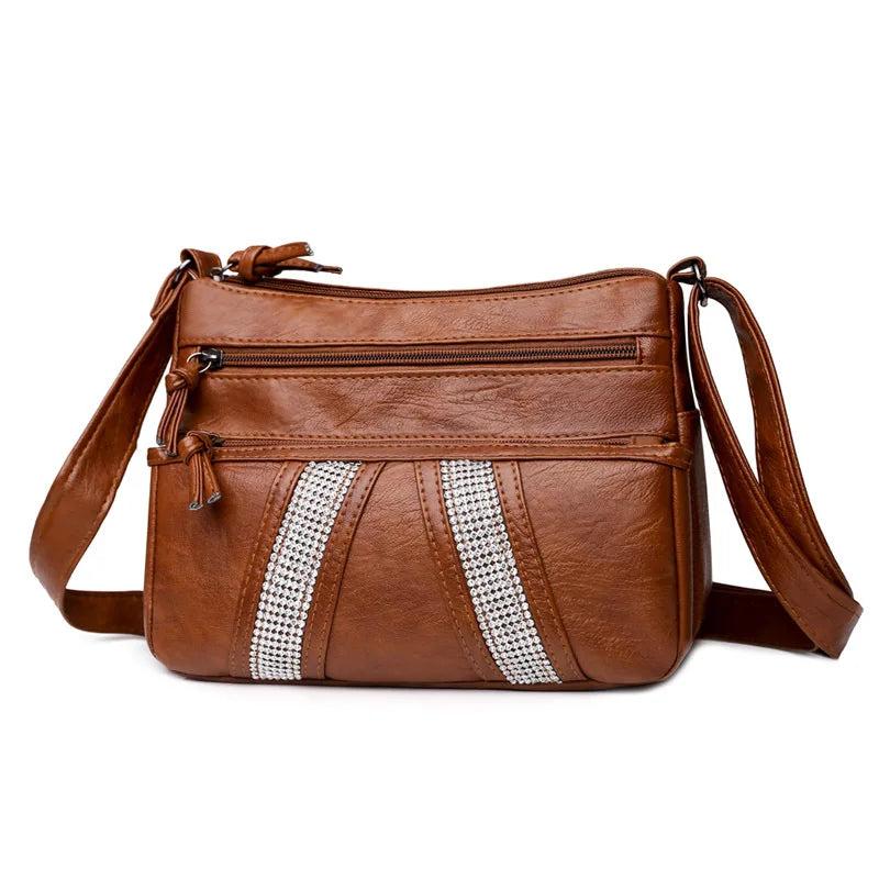 Women's Multi-Layer Messenger Bag, Large Capacity Soft Leather Crossbody Handbag