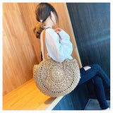 Women Round Summer Beach Bag Straw Crossbody Handbag Tote