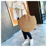 Women Round Summer Beach Bag Straw Crossbody Handbag Tote