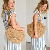 Women Round Summer Beach Bag Straw Crossbody Handbag Tote