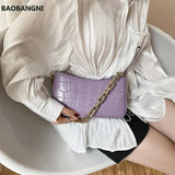 Stone Pattern PU Leather Armpit Bag For Women Solid Chain Shoulder Handbags