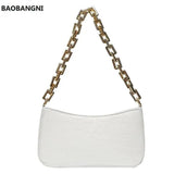 Stone Pattern PU Leather Armpit Bag For Women Solid Chain Shoulder Handbags