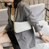 Stone Pattern PU Leather Armpit Bag For Women Solid Chain Shoulder Handbags