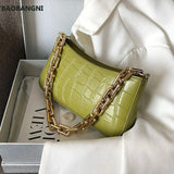 Stone Pattern PU Leather Armpit Bag For Women Solid Chain Shoulder Handbags