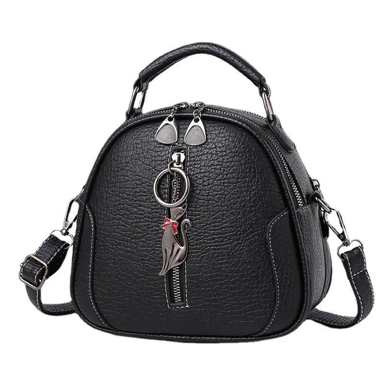 Round Hand-Held Shoulder Bag with Soft Belt, Zipper Closure