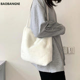 Fluffy Shoulder Handbag for Women Faux Fur Tote Shopper