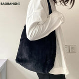 Fluffy Shoulder Handbag for Women Faux Fur Tote Shopper