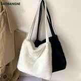Fluffy Shoulder Handbag for Women Faux Fur Tote Shopper