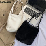 Fluffy Shoulder Handbag for Women Faux Fur Tote Shopper