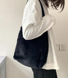 Fluffy Shoulder Handbag for Women Faux Fur Tote Shopper