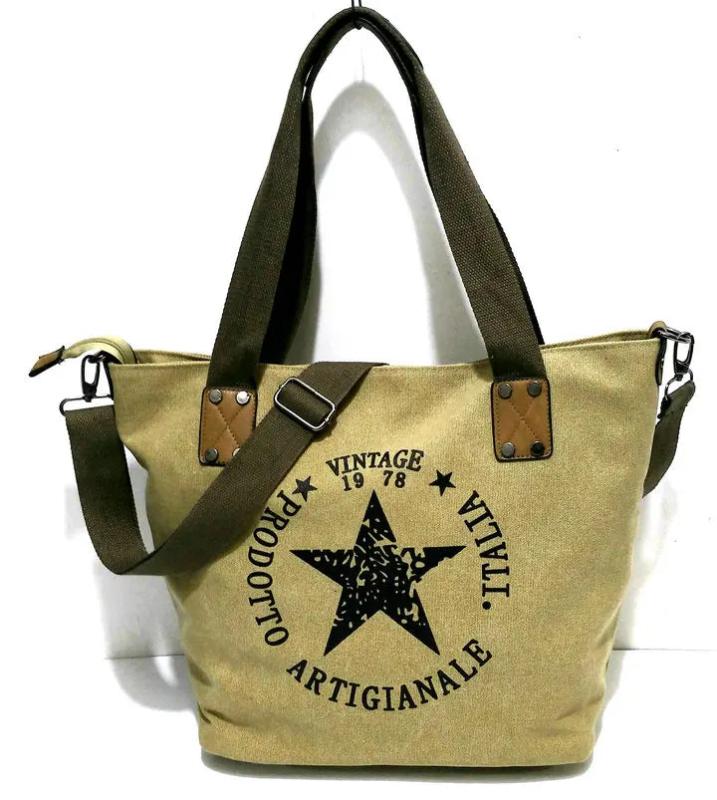 Big Star Printed Canvas Tote Handbag - High Women's Vintage Travel Shoulder Bag