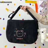Japanese Corduroy Shoulder Bag Waterproof Student Schoolbag
