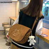 Japanese Corduroy Shoulder Bag Waterproof Student Schoolbag