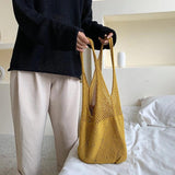 Yellow Retro Crochet Handbag Knit Hollow Out Vest Shape Top-handle Tote Bag