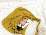 Yellow Retro Crochet Handbag Knit Hollow Out Vest Shape Top-handle Tote Bag