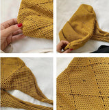 Yellow Retro Crochet Handbag Knit Hollow Out Vest Shape Top-handle Tote Bag