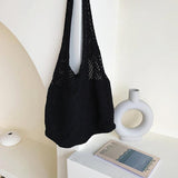 Yellow Retro Crochet Handbag Knit Hollow Out Vest Shape Top-handle Tote Bag