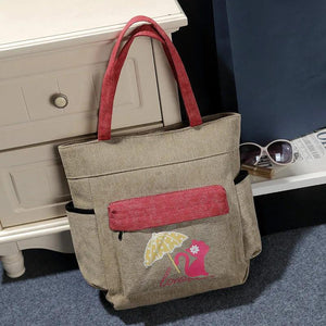 Casual Canvas Shoulder Bag with Cat Print