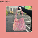Pink Flowers Messenger Bag Women Girls Student Casual Tote Handbags