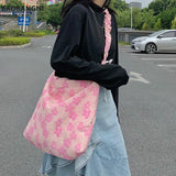 Pink Flowers Messenger Bag Women Girls Student Casual Tote Handbags
