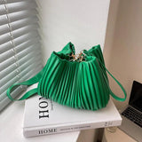 Pleated Bucket Bag Chain Shoulder Bag PU Leather Shoulder Bag Summer