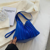 Pleated Bucket Bag Chain Shoulder Bag PU Leather Shoulder Bag Summer