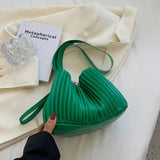 Pleated Bucket Bag Chain Shoulder Bag PU Leather Shoulder Bag Summer