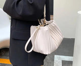 Pleated Bucket Bag Chain Shoulder Bag PU Leather Shoulder Bag Summer