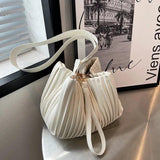 Pleated Bucket Bag Chain Shoulder Bag PU Leather Shoulder Bag Summer