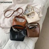 Women's PU Leather Tote Bucket Bag