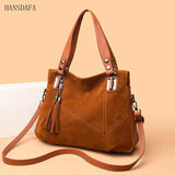 Women's Suede Leather Shoulder Bag with Tassel Handbag