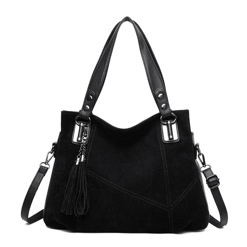 Women's Suede Leather Shoulder Bag with Tassel Handbag