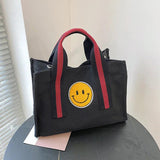 Smiley Printed Canvas Bag Large Capacity Tote Bag Women's Shoulder Crossbody Bag