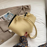 Woven Retro Shoulder Bucket Diagonal Tote Bag