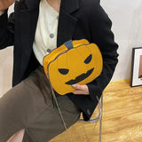 Halloween Devil Pumpkin Shaped Crossbody Handbag with Chain Strap