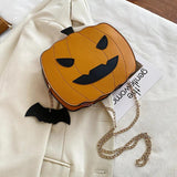 Halloween Devil Pumpkin Shaped Crossbody Handbag with Chain Strap