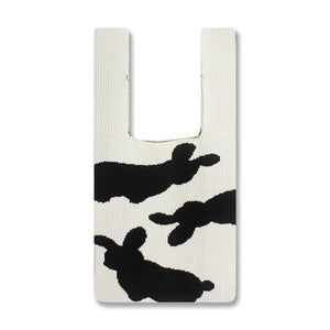 Female Easter Bunny Knitted Vest Shaped Tote Bag Vintage Stylish Crochet